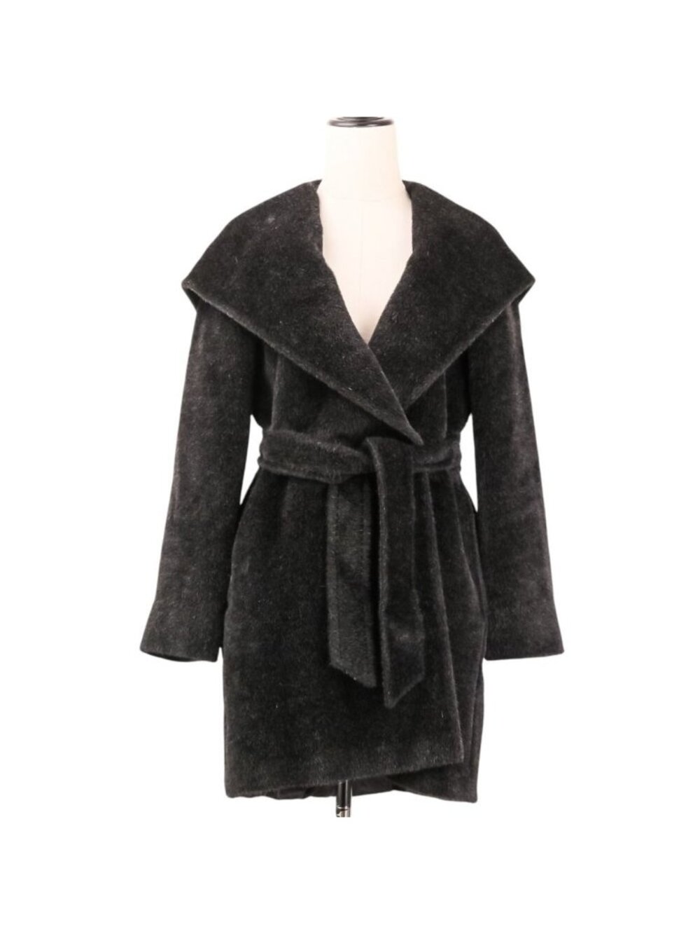 Max Mara Alpaca Shaggy Hoodie Belted Coat Gown 38 Black